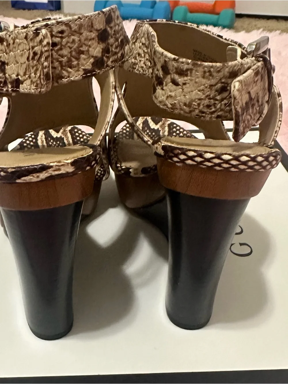 Michael Kors Snake-Print Wedge Sandals in Brown and Cream